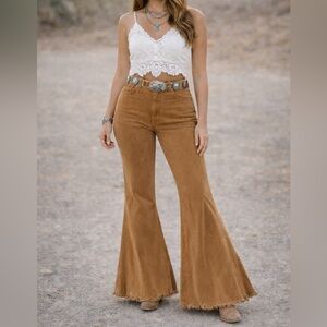 Upper East Side Nashville Brown Corduroy Bell Bottoms | Raw Hem Flare Pants